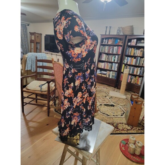 NEW LOOK casual summer cover-up/ dress, black w/ floral, US 4 UK 8 - Picture 4 of 15